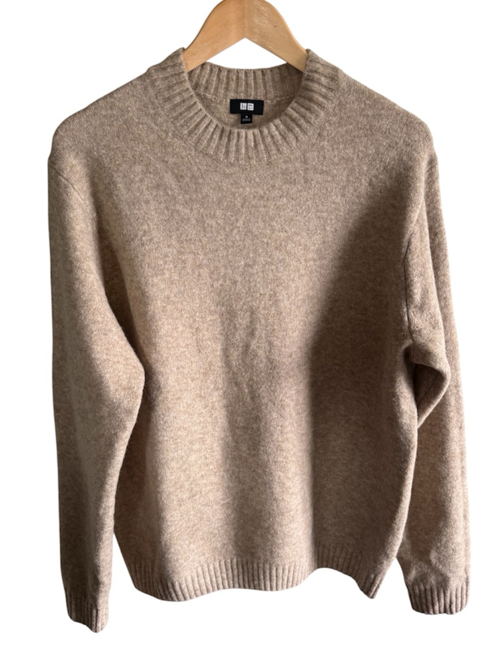 UNIQLO Men’s Beige Tan Crewneck Wool-Blend Comfy Sweater Pullover Medium